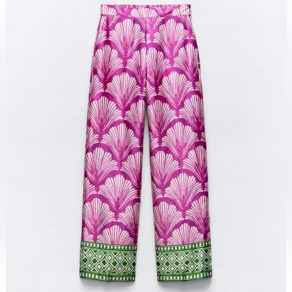 ZARA SATIN EFFECT PRINTED STRAIGHT LEG PANTS - Picture 2 of 3